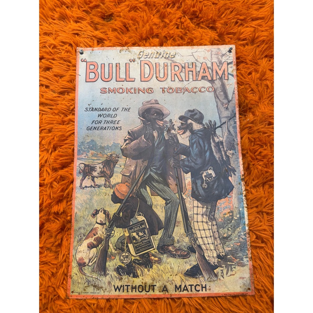 Vintage Bull Durham Smoking Tobacco Embossed Metal Sign AAA Sign Co OH 17x11